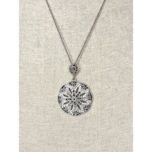 Crystaluxe Sterling Silver Marcasite Crystal Filigree Pendant 18" Necklace NWT